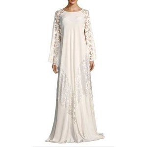 Oscar de la Renta White Chiffon Lace Caftan Wedding Dress